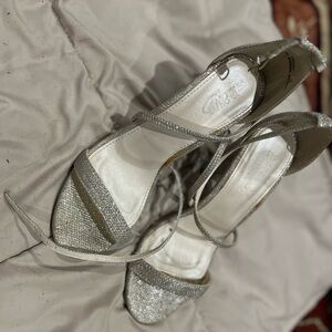David's Bridal Silver Strappy Heels
